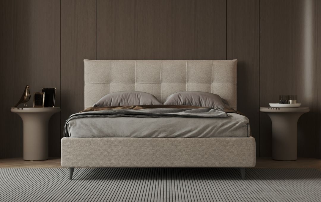 Girasole Bed - Upholstered, Beige, King with storage