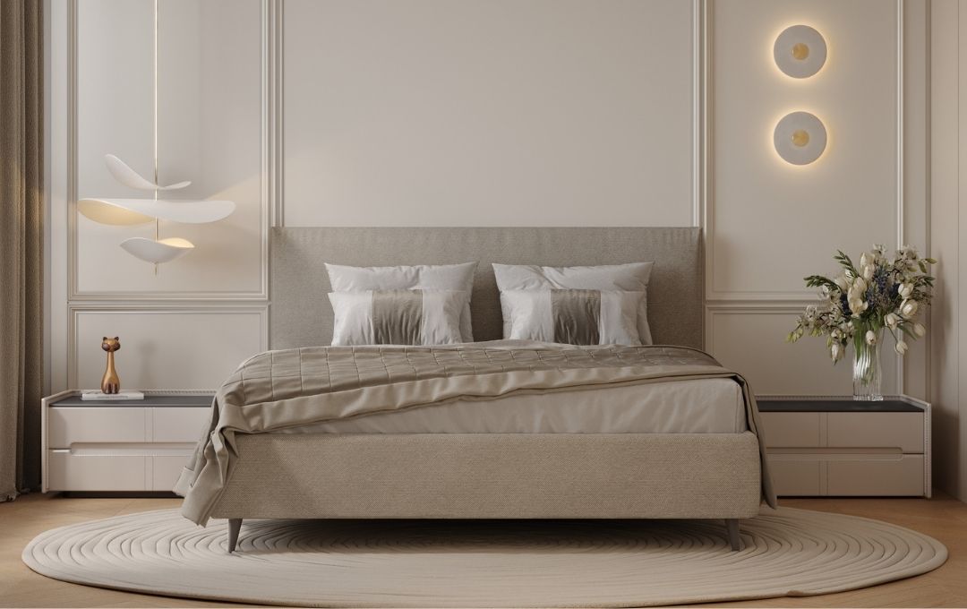 Rosa Bed - Upholstered, Beige, King with storage